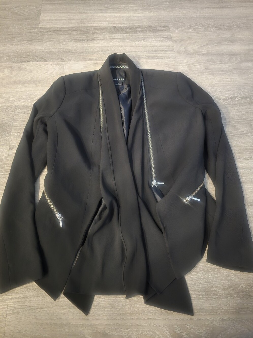 Trouve Black Zip-Front Blazer with Silver Hardware